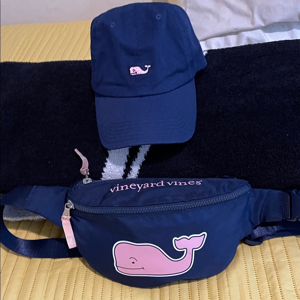 Vineyard Vines Blue and Pink Whale Hat and Bag Set